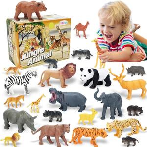 24Pcs Safari & Zoo Animals Figures, Realistic Plastic Animal Toys Set for Kids 1 2 3, Educational Jungle Animals Figures Playset, Party Supplies Birthday Gifts for Toddlers Boys Girls