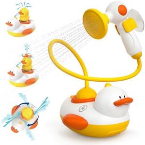 Duckie Baby Bath Toys, Baby Bath Shower Head for Bathtub with Three Squirting Ducks, Birthday Gift for Toddler Boys Girls