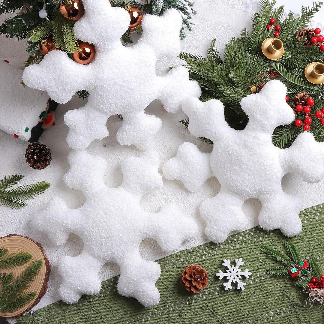 15.7 inch 3 Pcs Christmas Snowflake Decorative Throw Pillows 3D Snowflake Pillows Plush Cute Pillow Snowflake Shaped Pillows for Christmas Winter Decor Couch Sofa Bed Decoration