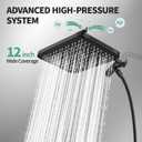 12 Inch Wide Rain Shower Head with Filtered Handheld Combo, High Pressure Rainfall Shower Head, 9 Spray Modes Handheld with 9-Inch Extension Arm, Comes with Filter Removes Chlorine(Black)