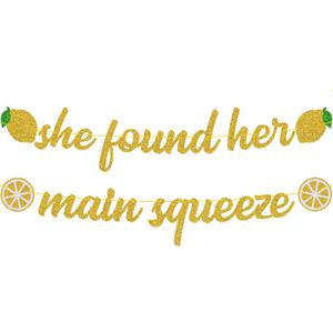 OKUSUN She Found Her Main Squeeze Banner for Lemon Citrus Lemon Theme Bridal Shower Bride to Be Wedding Engagement Bachelorette Party Supplies
