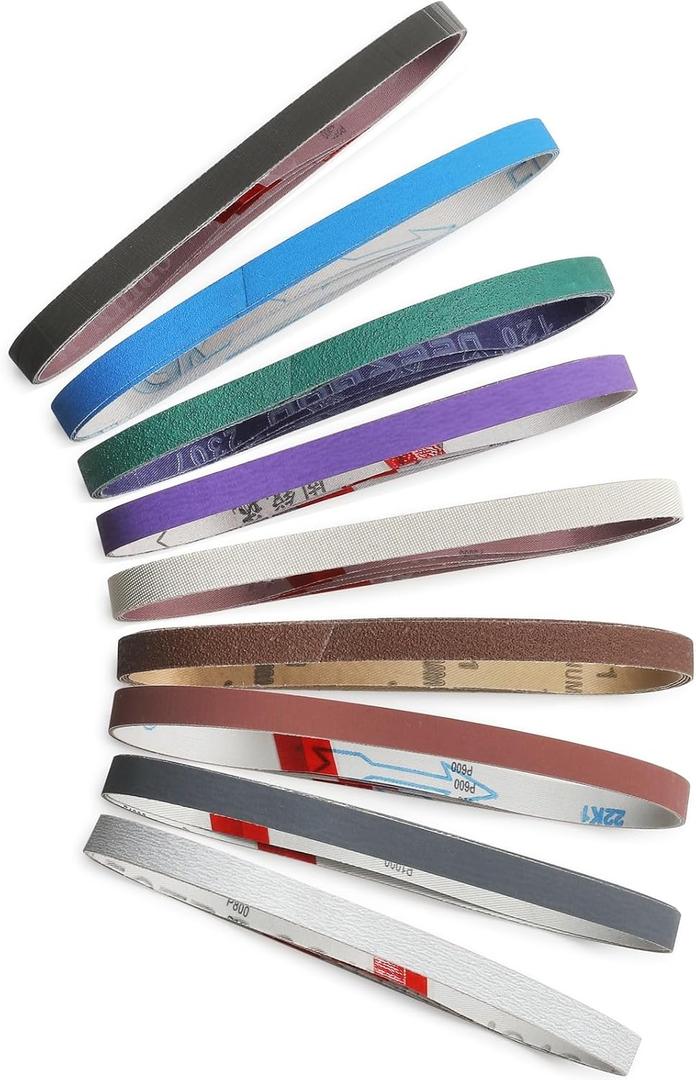 36 Pcs 1/2" x 18" Sanding Belts Set, 4 Each of 80/120/240/400/600/800/1000/2500/5000 Grits, Replacement Belts for Air/Electirc Belt Sander, for Woodworking, Plastics, Fiberglass and Metal Polishing