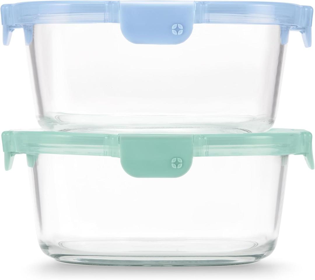 Ello Color Lock 7 Cup 4PC, 2 Pack Glass Meal Prep Sets Leak-Proof Glass Food Storage Containers with Airtight BPA-Free Plastic Lids, Dishwasher, Microwave, and Freezer Safe, Purple Rain (2 x 7 cups)