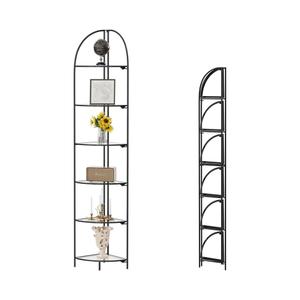 Crofy Foldable 6 Tier Corner Shelf, Metal Corner Plant Stand with Black Frame and Transparent Shelves, Corner Display Rack Multipurpose Shelving Unit for Living Room, Bedroom, Bathroom