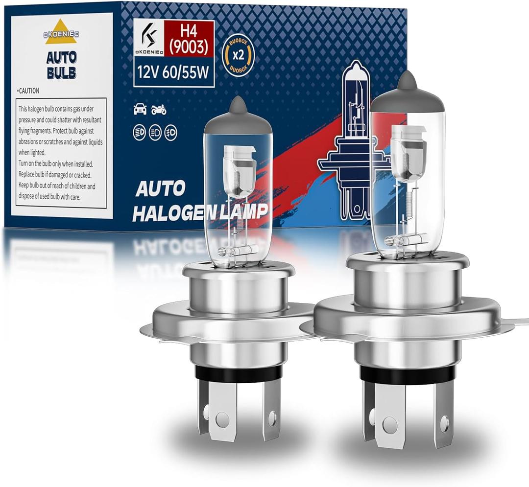 9003/H4 Halogen Headlight Bulb, 12V 55W Head Lamps, 4000 Lumens, 3800KH4 Head Light Bulbs for Car, High and Low BeamAutomotive Light BulbsPack of 2