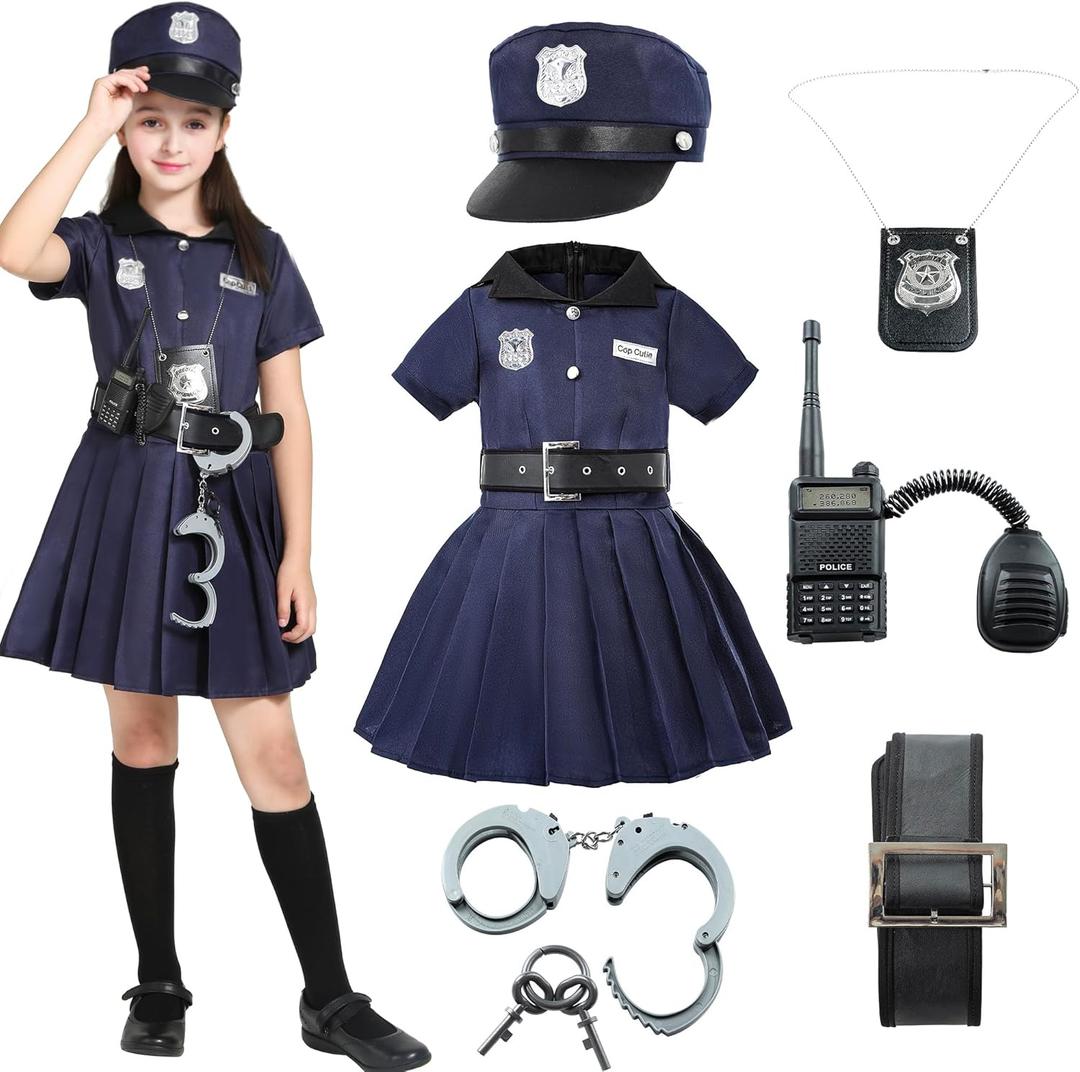 Lingway Toys Kids Police Costume For Girls,Girls Police Officer Costume Set,Kids Halloween Costume Dress Up 3-14years (6-8 years)