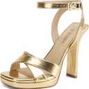 Heels for Women Platform Sandals Womens Chunky High Heels Open Toe Heeled Sandals Ankle Strap Womens Wedding Party Dress Shoes (Gold)