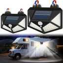 Magnetic Solar RV Light with Motion Sensor Bright 100 LED RV Exterior Light, Waterproof RV Porch Lights for Camper, Trailer, Motorhome Outdoor Easy Install with 2 Strong Magnets (2 Pack)