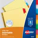 Avery Insertable Dividers for 3 Ring Binders, 8 Tabs per Set, Multicolor Big Tabs, Buff Paper with Gold-Reinforced Holes, Great for Organizing Reports, Projects, and More (11111)