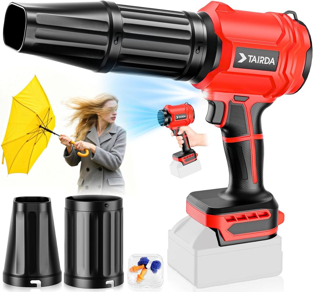 Cordless Leaf Blower Compatible for Milwaukee 18V Battery(NO Battery), Mini Turbo Jet Blower with 2 Nozzles, Lightweight & One-Hand Use, for Patio Garage Yard Cleaning Car Dryer(Tool Only) (Red)