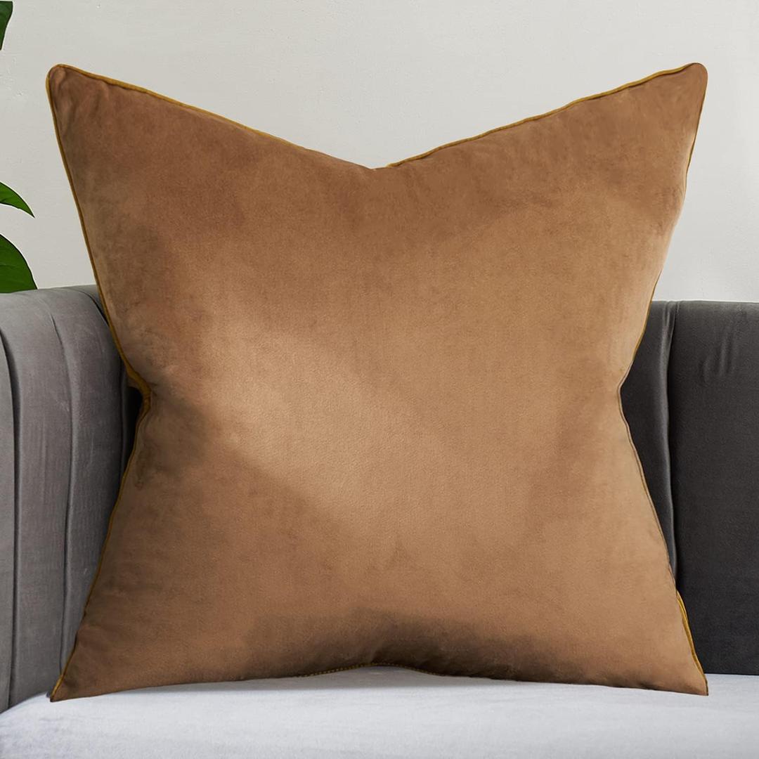 Avigers 24 x 24 Inches Brown Solid Cushion Case Luxury Modern Square Throw Pillow Cover Decorative Pillow for Couch Living Room Bedroom Car 60 x 60cm