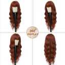 MINSEEYOO Auburn Wig with Bangs for Women Long Wavy Wigs 26 Inch Auburn Wigs Natural Looking Heat Resistant Synthetic Wig for Daily Party Use