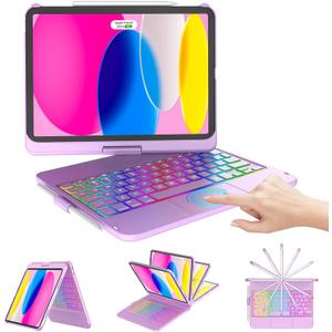 CC Store for iPad (A16) 11th 10th Generation Case with Keyboard  7 Color Backlit 360° Swivel MultiTouch Track Pencil Holde for iPad 11inch A16 2025 10th Gen 10.9 Inch 2022 (Light Purple)