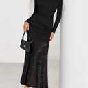 ZESICA Women's Long Sleeve Off Shoulder Bodycon Dresses Fall 2026 Ruched Lace Wedding Guest Cocktail Formal Maxi Dress (Black)