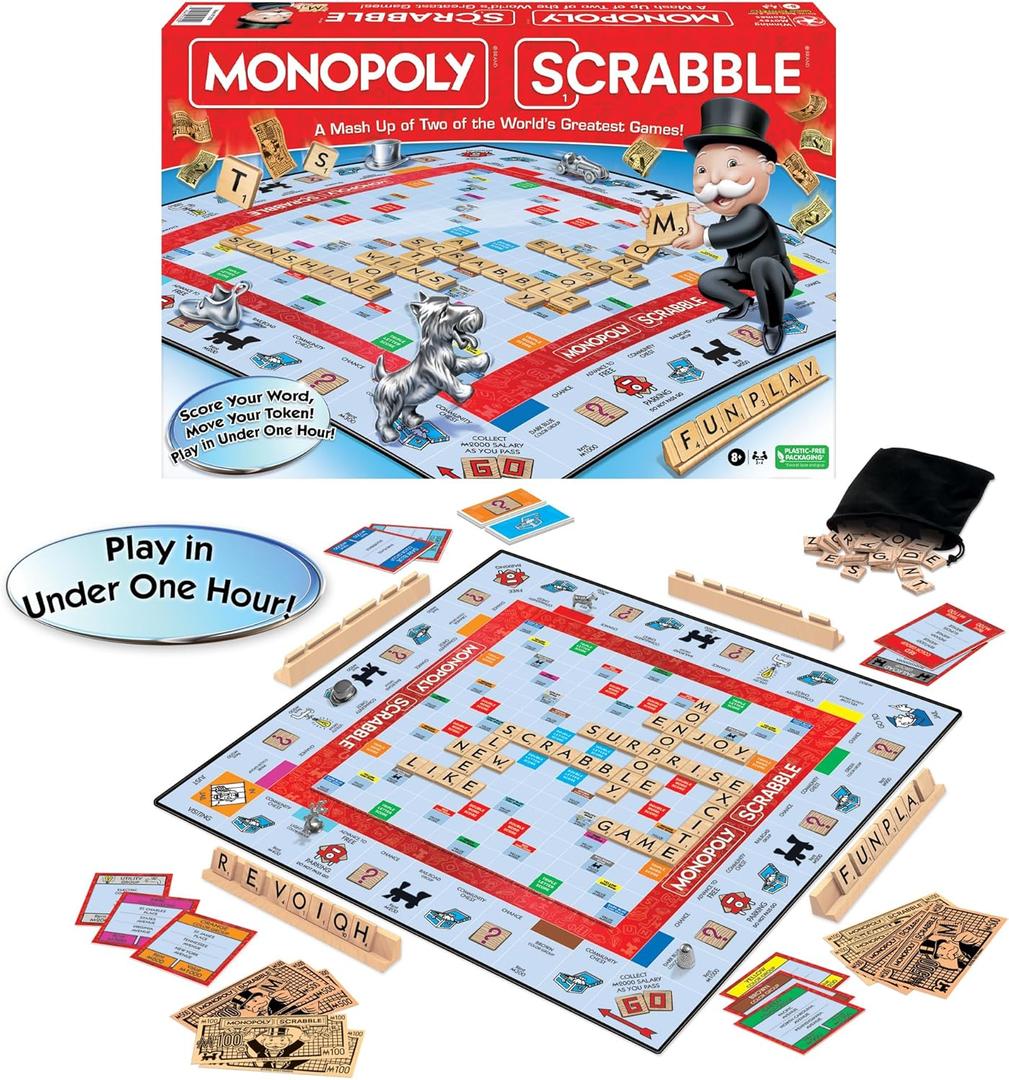 Monopoly Scrabble Game, Play in Under ONE Hour, Score Your Scrabble Word - Move Your Token, By Winning Moves Games USA, Mash-Up of 2 of the World's Greatest Games, 2 to 4 Players Ages 8+ (1250)