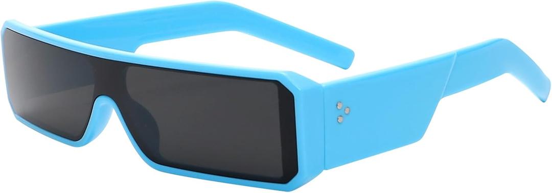 TYA Oversized Wrap Around Sunglasses for Women Men, Futuristic Rave Curved Lens Shades, Fashion Trendy Shield Sun Glasses (Small Blue Frame - Black Lens)
