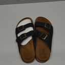 Aomigoct Sandals Womens Dressy Flat: Comfortable Cork Footbed Sandals Women - Beach Summer Walking Slides for Women Size 37 Black