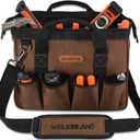 WELKINLAND 17-Pockets Electrician Tool Bag, 14" Portable tool bag, Brown heavy-duty tools bags for men, Mechanics tools bag with shoulder strap