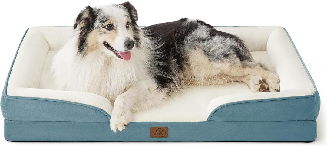 Bedsure XL Orthopedic Dog Bed for Extra Large Dogs - Washable XLarge Dog Cat Bed Waterproof, Comfort Dogs Couch Sofa with Washable Removable Cover, Pet Bed with Nonskid Bottom, Dune Haze Blue, 42"