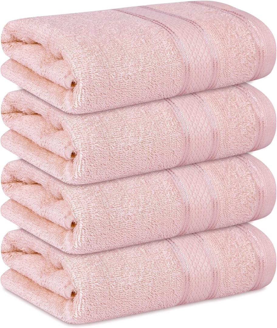 Casa Lino 100% Cotton Hand Towels for Bathroom - Soft, Highly Absorbent & Quick Dry Kitchen Towels - Gym Towel Set - Travel Towel Set - 16"x24" - Pack of 4 - (Blush Pink)