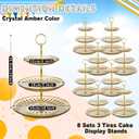 Patelai 8 Packs 3 Tier Crystal Acrylic Clear Cake Stand with Gold Round Holder Acrylic Cupcake Stand Holder for Home Wedding Holiday Birthday Baby Shower Tea Party (Clear Amber)
