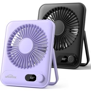 WHATOOK Desk Fan 2 Pack: 100 Speeds Stepless Control 2000mAh Battery Operated Portable Fan, Rechargeable Table Fan for Cruise Ship Essentials, Gift for Couples, Dorm, Office, Bedroom(Black and Purple)