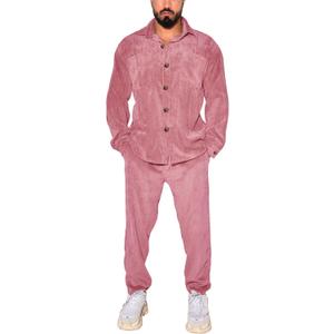 Men's 2 Piece Outfits Corduroy Casual Long Sleeve Shirt Pant Sets Fall Fashion Tracksuits (Medium)