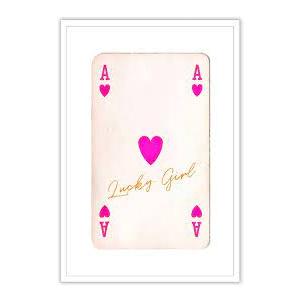 Dcvjiy Trendy Lucky Girl Ace Card Posters Preppy Coquette Room Casino Theme Party Poker Art Cute Pink Orange Heart Playing Card Prints For Home Bedroom College Apartment Wall Decor 12x16in Unframed 2 Packs