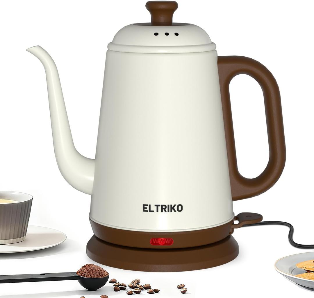 Gooseneck Electric Kettle, 1L Water Boiler, Pour Over Coffee & Tea, 1000W Fast Heating, Stainless Steel, Auto Shut-Off & Boil-Dry Protection, BPA-Free (White)