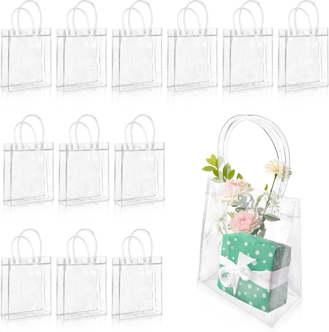 Woosuke 20 Pcs Clear Gift Bags with Handles, Small Plastic Clear Party Favor Swag Bag for Wedding, Birthday, Baby Shower, Business, Reusable Transparent Goodie Bags, 5.1 x 5.9 x 2.7''