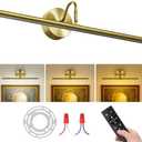 Denlead Hardwired Picture Lights for Wall 23.9" LED Wall Art Lights with Remote, 3CCT Dimmable Gallery Art Light for Paintings Poster Light, 15W, 2700K-6500K, 1200LM, Brass