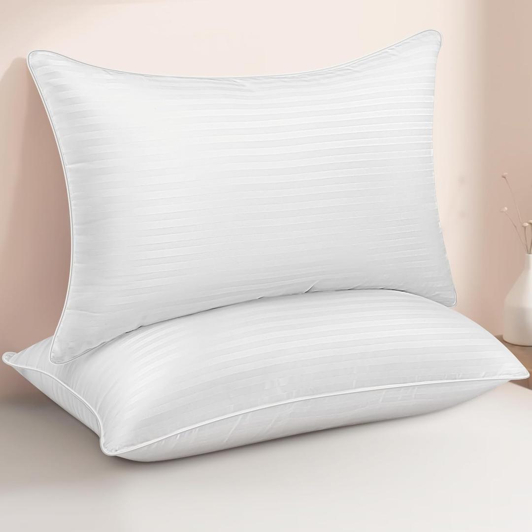 Queen Size Bed Pillows Set of 2 - Premium Down Alternative Cooling Pillows for Side, Back, and Stomach Sleepers Hotel Quality Fluffy Soft Microfiber Fill Breathable Skin-Friendly (Moonlit White)