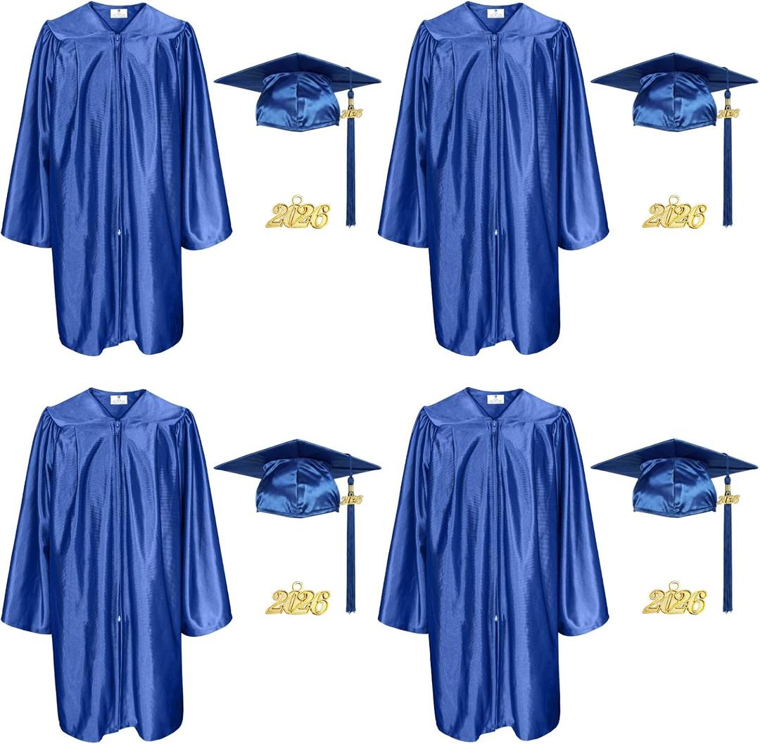 4Pcs Kindergarten Graduation Gown Sets with Year Tassel Stole and Certificate for Unisex Preschool Kids, 4, Royal Blue, 24(3'3"-3'5")
