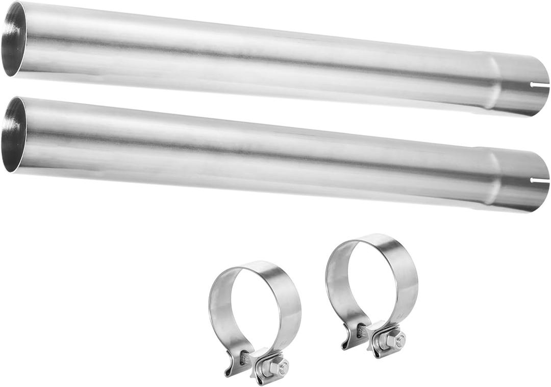 Exhaust Pipe 2.5 Inch Exhaust Straight Pipe T304 Stainless Steel Pipe with Clamp,Universal Exhaust Kit Straight Mandrel,2 PCS
