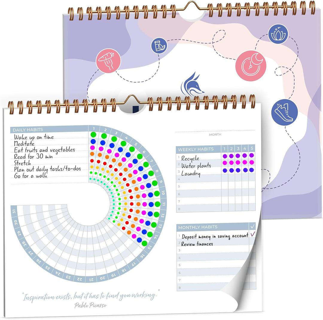 Clever Fox Habit Calendar Circle  24-Month Inspirational Daily Habit Tracker with Colorful Pages  Routine & Goal Planner Journal (White & Lavender)