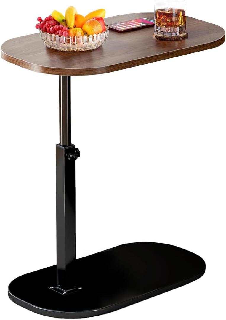 C Shaped End Table, Adjustable Height TV Tray, Swivel Couch Side Table That Slides Under (Walnut)