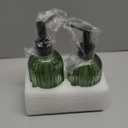 Green Glass Soap Dispenser Set with Black Pump, 13.5oz Refillable Liquid Hand Soap Dispenser, Lotion Dish Soap Dispenser for Modern Home Decor, Bathroom, Kitchen Countertop, Hotel(2 Pack)