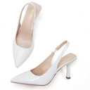GENSHUO Women's Slingback Kitten Heel Pointed Closed Toe Stiletto Pumps Slip on Elastic Strap Wedding Party Dress Sandals Shoes (7, Patent White)