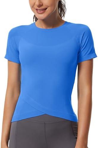 MathCat Workout Shirts for Women, Workout Tops for Women Short Sleeve, Cross Hem Compression Shirts, XS