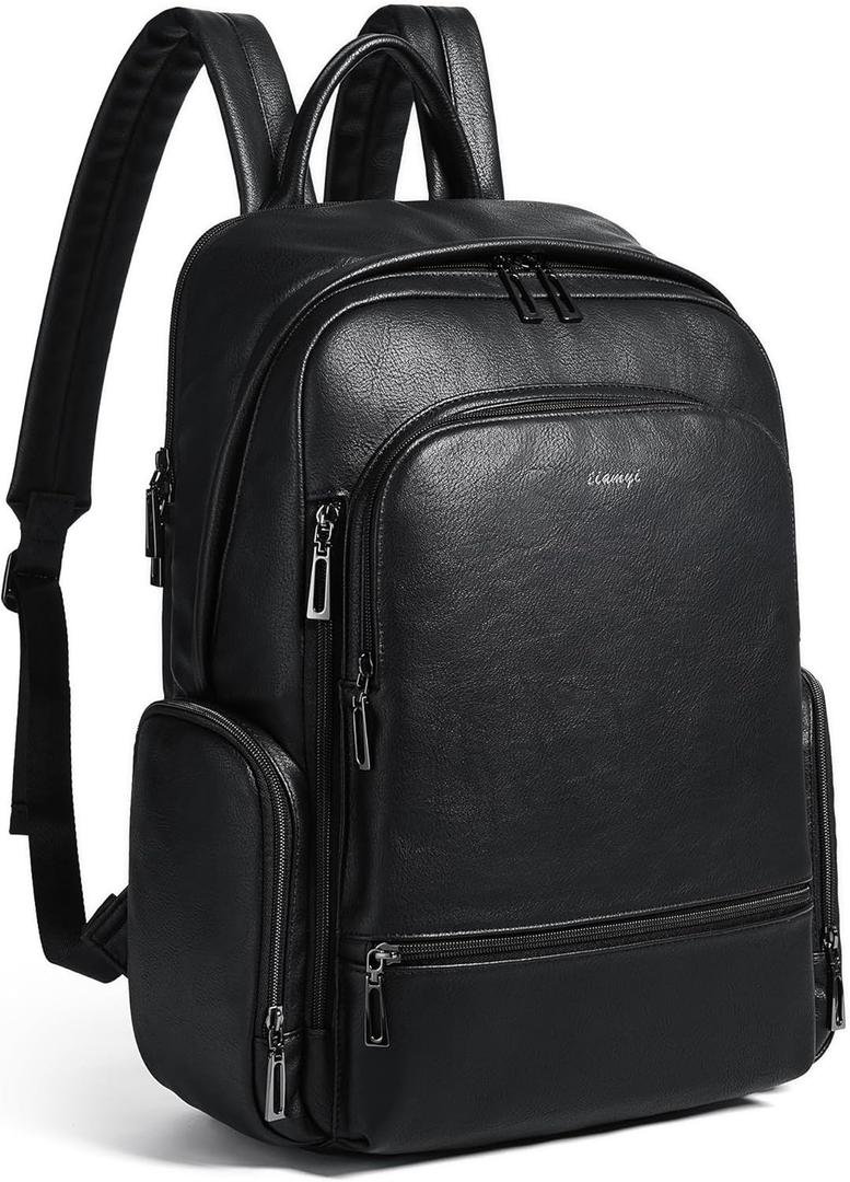 Computer Backpack for Women Soft Leather Back pack with 15.6 inch Laptop Compartment, Designer Ladies Travel Backpack, Black