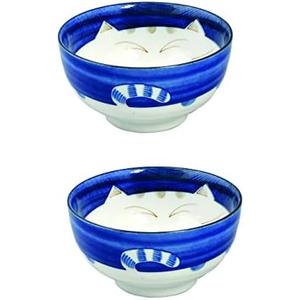 JapanBargain, Japanese Large Porcelain Bowls Seving Soup Rice Noodle Salad, Maneki Neko Smiling Cat Pattern, 34 fl.oz, 6.25-inch, Made in Japan