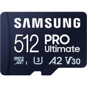 SAMSUNG PRO Ultimate microSD Memory Card + Adapter, 512GB microSDXC, Up to 200 MB/s, 4K UHD, UHS-I, Class 10, U3,V30, A2 for GoPRO Action Cam, DJI Drone, Gaming, Phones, Tablets, MB-MY512SA/AM SAMSUNG PRO Ultimate microSD Memory Card + Adapter, 512GB microSDXC, Up to 200 MB/s, 4K UHD, UHS-I, Class 10, U3,V30, A2 for GoPRO Action Cam, DJI Drone, Gaming, Phones, Tablets, MB-MY512SA/AM