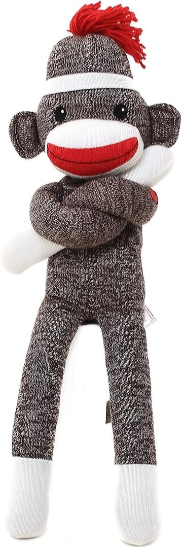Adorable Sock Monkey, The Original Traditional Hand Knitted Stuffed Animal Toy Gift-for Kids, Babies, Teens, Girls and Boys Baby Doll Present Puppet (20" Brown)