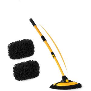anngrowy 47.64" Car Wash Brush Mop Kit Mitt Sponge with Long Handle Car Cleaning Supplies Kit Tools Car Washing Duster Exterior Scratch Free, Chenille Replacement Head Extension Pole