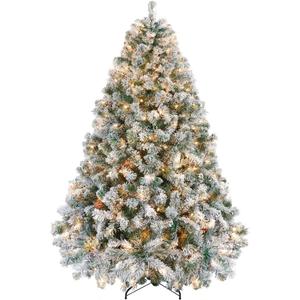 6ft Snow Flocked Pre-lit Christmas Tree with 250 Warm White Lights, 820 Lush Branch Tips & Quick-Assembly Hinged Design, Full Artificial Xmas Tree for Winter Holiday Décor, Green & White