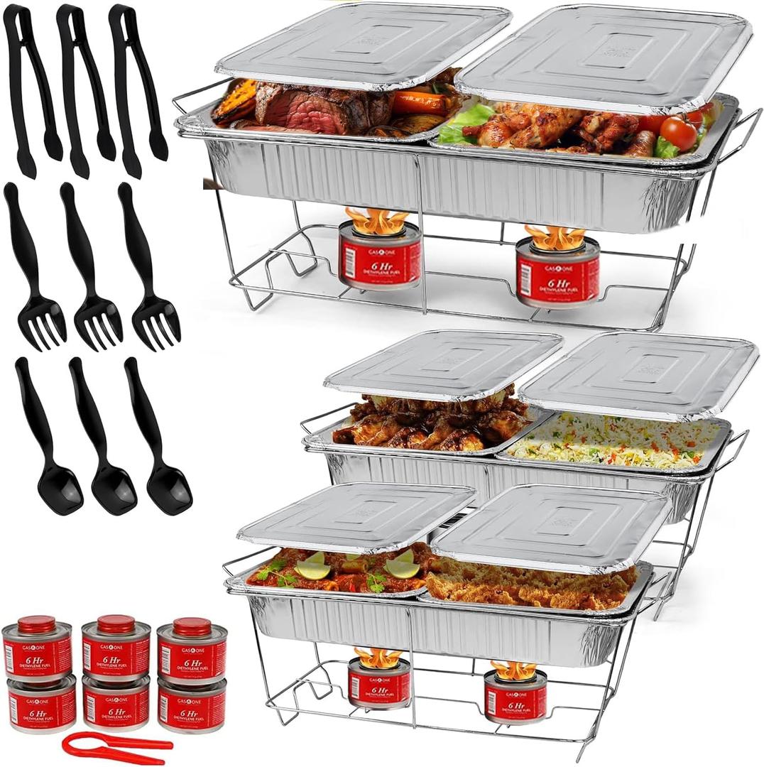 Large Full Size 33-Pcs Disposable Chaffing Buffet with-Covers, Utensils, 6Hr Fuel Cans  Premium Chafing Dish Set for Events, Parties, Catering