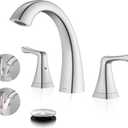 KENES Bathroom Faucets for Sink 3 Hole, Brushed Nickel 2 Handle 8 Inch Widespread Bathroom Faucet, Bathroom Vanity Faucet with Pop Up Drain & Supply Lines, LJ-9075