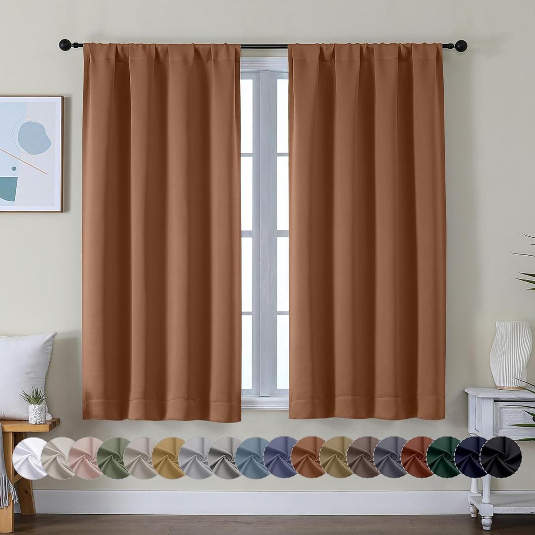 Simplebrand Ava Sun Baked Short Blackout Curtains for Bedroom 54 Inches Long 2 Panels Set, Solid Thermal Insulated, Energy Saving Window Treatment Curtains Blackout Drapes, W40 x L54 Inch, Sun Baked