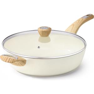 SENSARTE Ceramic Nonstick Frying Pan Skillet with Lid, 13.3 Inch Large Deep Frying Pan, 6 Qt Saute Pan, Induction Pan, Healthy Non Toxic Cooking Pan with Helper Handle, PFOA PFAS PTFE Free