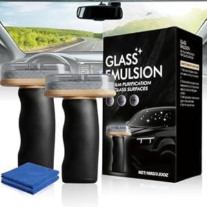 2Pcs Handheld Glass Oil-Film Remover, Upgrade Emulsion Cleaner Glass Cleaning Board, Automotive Glass Cleaner Oil Film Cleaning Brush for Car Windshields(Emulsion+Brush Board)